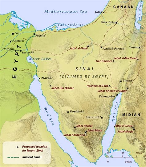 map of israel and egypt including mount sinai