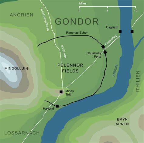 map of minas tirith and pelennor fields