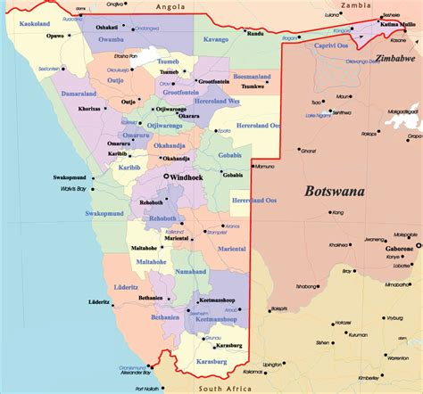 map of namibia with regions and towns