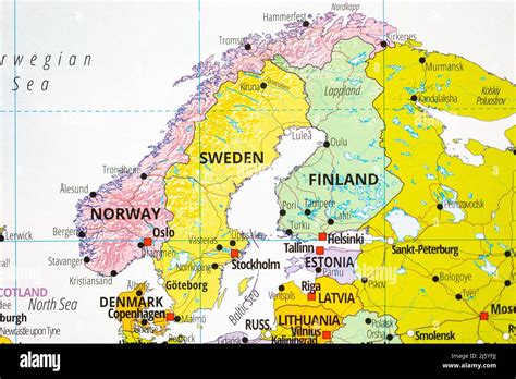 Scandinavian countries map with Norway, Sweden, Finland and Denmark