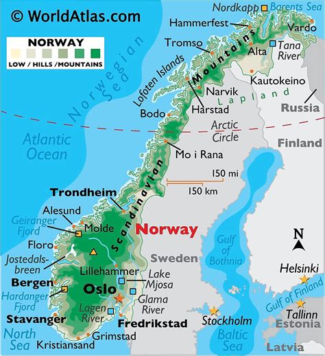map of norway with cities and mountains