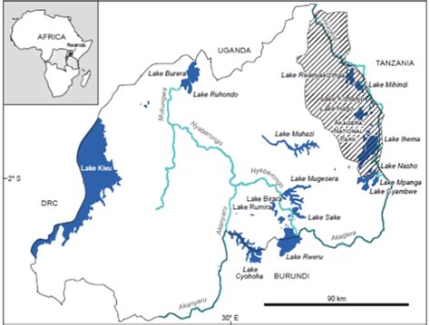 map of rwanda showing lakes and rivers