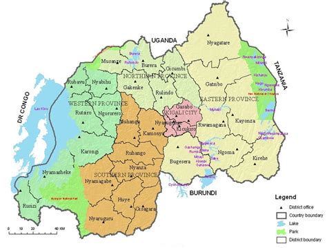 map of rwanda with districts and sectors