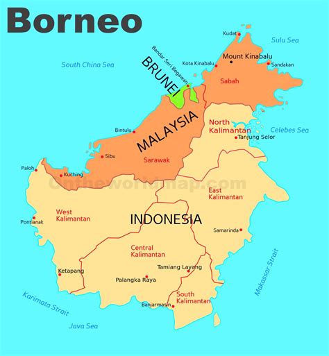 map of the world with countries borneo