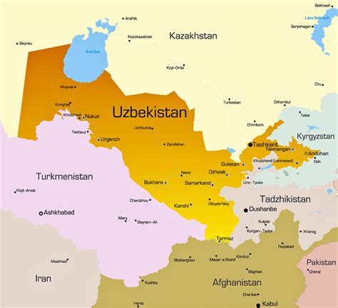 map of turkmenistan and uzbekistan