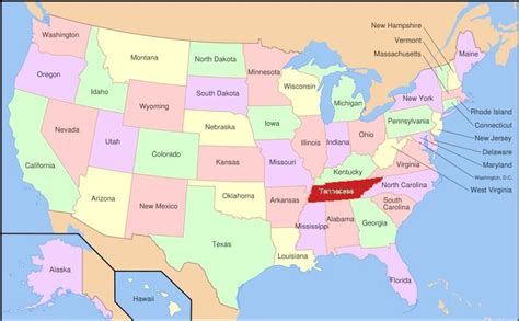 Map Of Usa With Tennessee