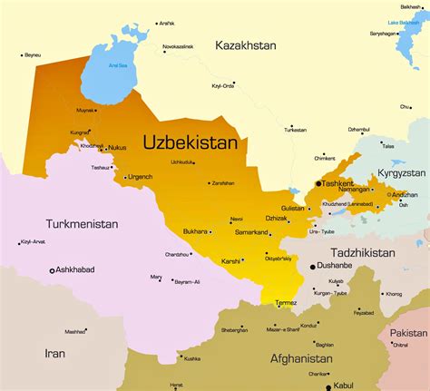 map of uzbekistan and surrounding countries