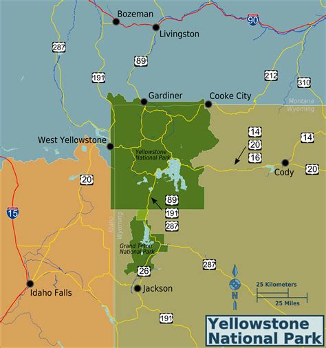 map of yellowstone national park on us map