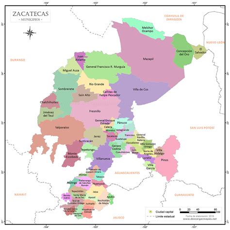 Mapa del Estado de Zacatecas con Municipios >> Mapas para Descargar e Imprimir Imágenes Totales