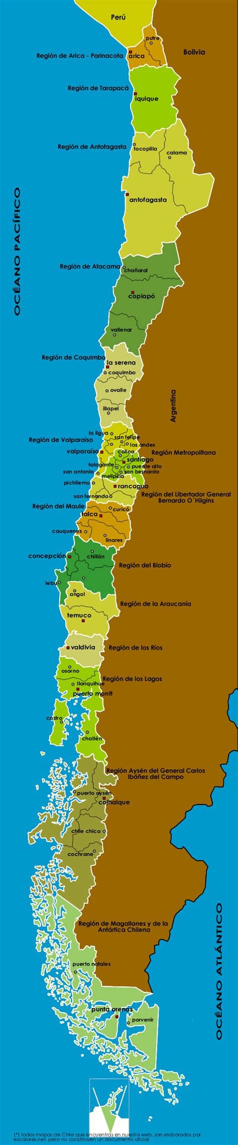 mapa chile regiones y ciudades