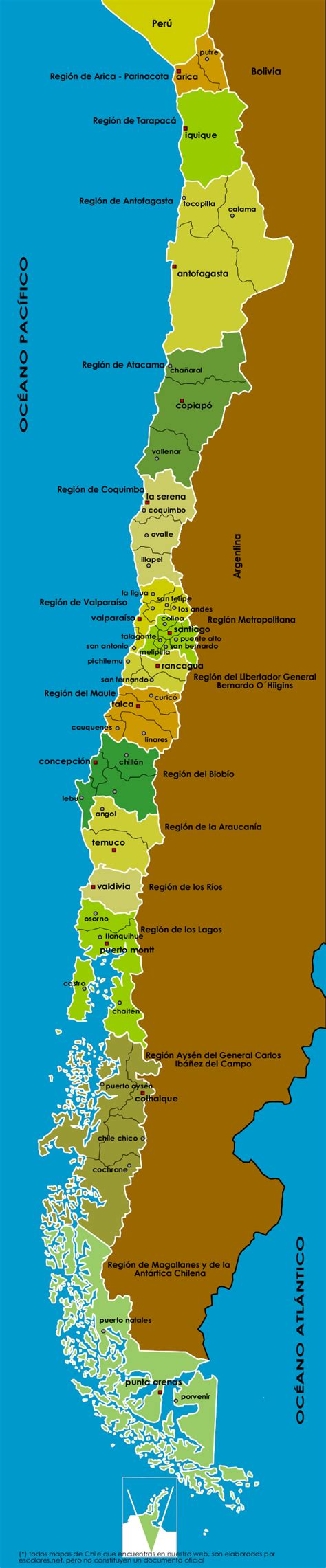 mapa con las regiones de chile