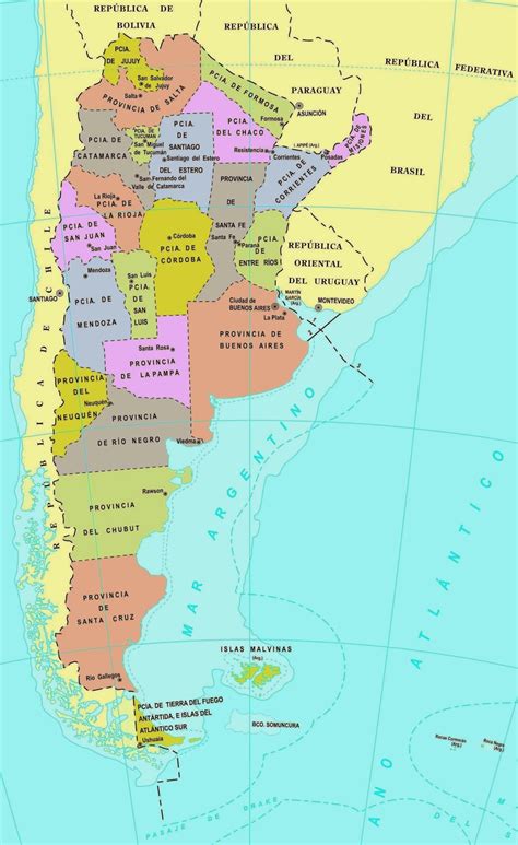 mapa de argentina politico paises limitrofes