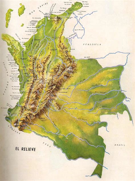 mapa de colombia con sus cordilleras y rios