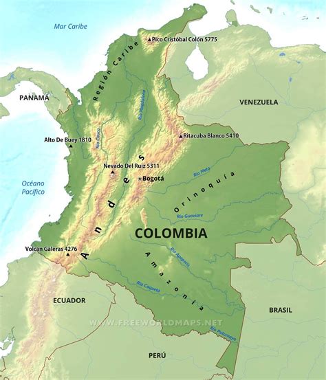 mapa de colombia geografico