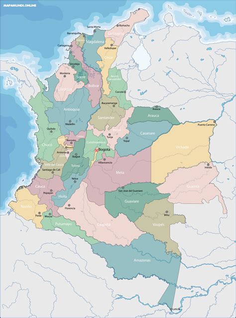 mapa de colombia por departamentos