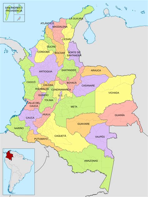 mapa de colombia y sus departamentos