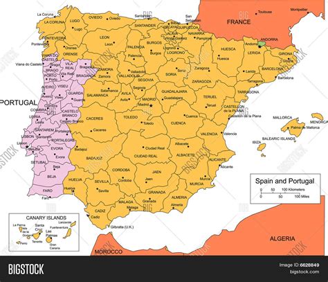 mapa de espana y portugal con ciudades