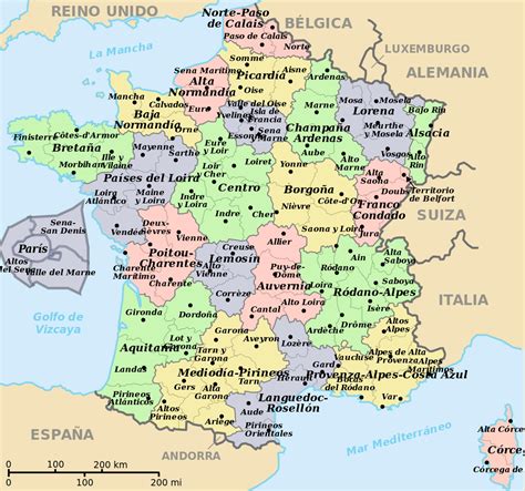 mapa de francia con nombres de ciudades