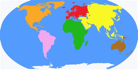 mapa de los continentes coloreados