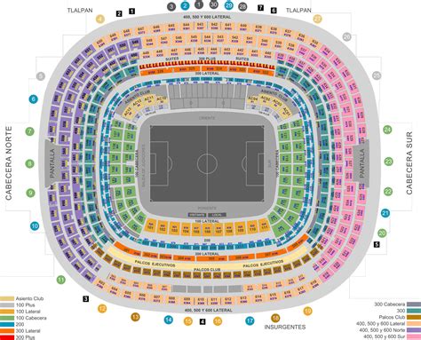 mapa de secciones estadio azteca