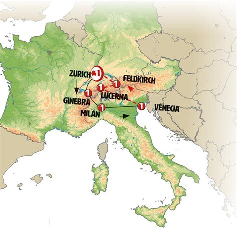 mapa de suiza e italia