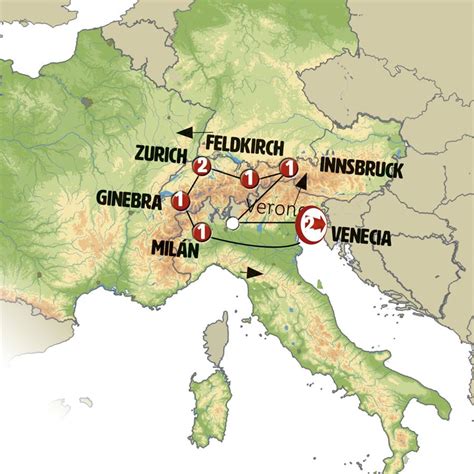mapa italia y suiza