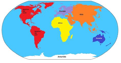 mappa dei continenti del mondo