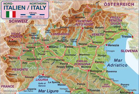 mappa nord italia geografica