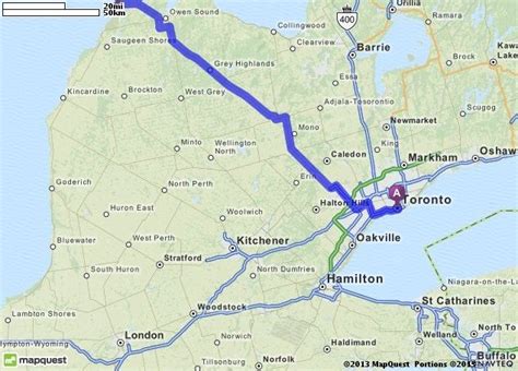 mapquest driving directions ontario in km