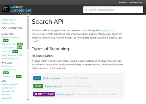 mapquest search api documentation