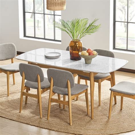 Veryke 5Pieces Dining Table Sets, Elegant Solid Wood Round Table with Marblestyle Top & 4