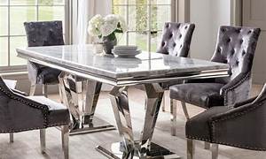 New Carrara Marble White Dining Table With Chrome Pedestal Steel Legs
