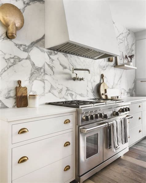 White modern marble chevron backsplash tile cottage