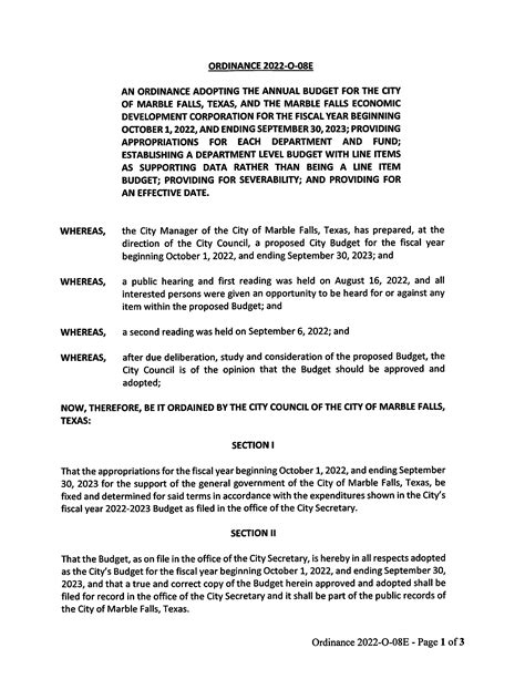 Marble Falls Code Of Ordinances
