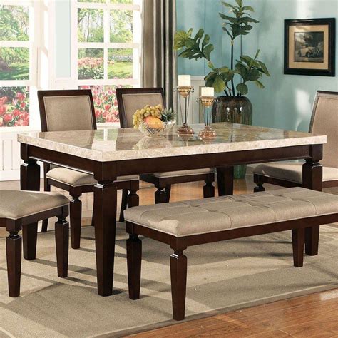 marble top dining table set w bench