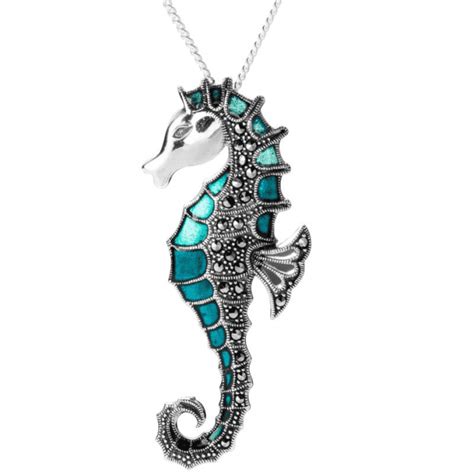 marcasite seahorse necklace and earrings