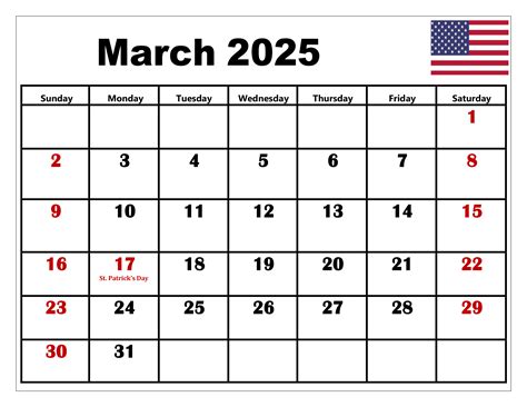 March 18 Printable Calendar