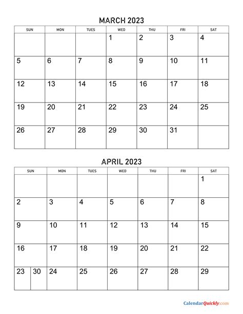 march 2023 and april 2023 calendar