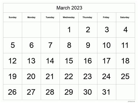 march 2023 calendar page