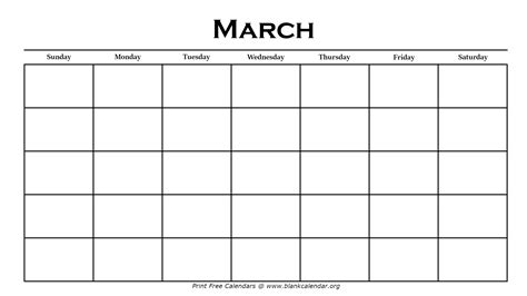 March Printable Calendar Blank