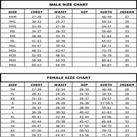 Marching Band Size Chart