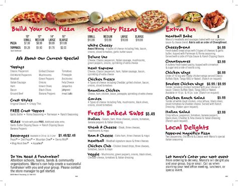 marco's pizza menu with prices and locations