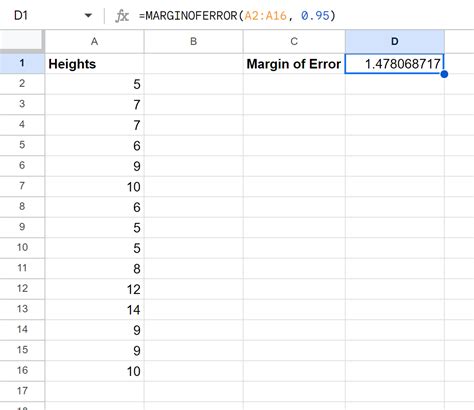 margin of error in google sheets
