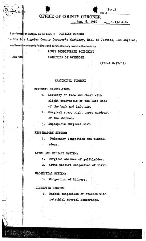 marilyn monroe toxicology report