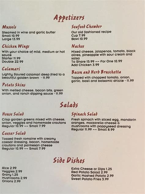 marina bar and grill menu