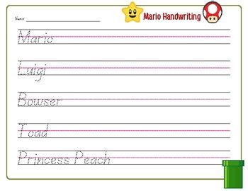Mario Handwriting Worksheet