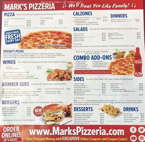 mark's pizza menu with prices