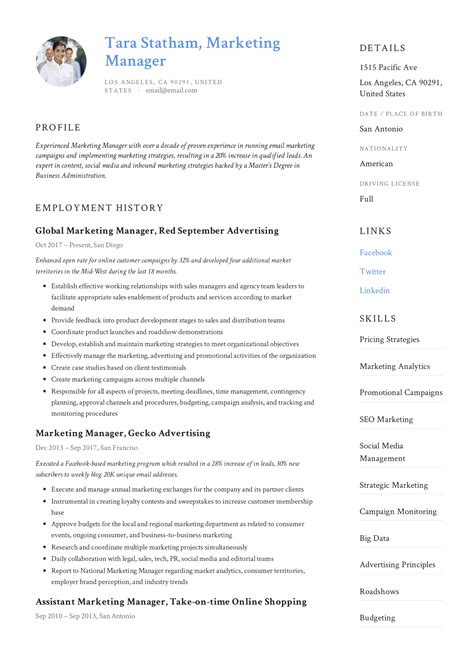 Marketing And Promotions Manager Resume Templates at