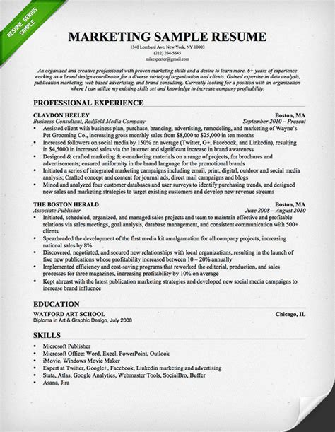 Top Best Resume For Marketing Professional Marketing