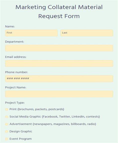 marketing material request form template